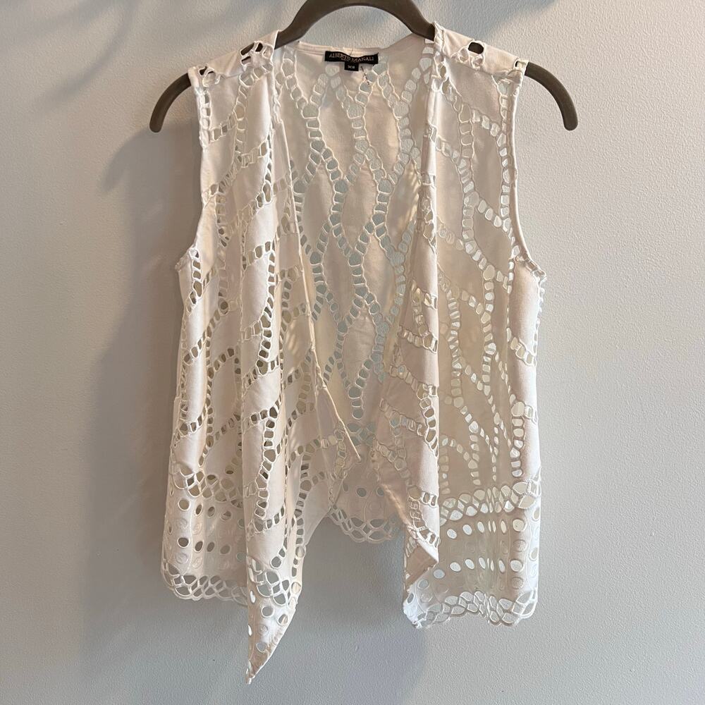 Alberto Makali White Boho Open Front Vest Size XS